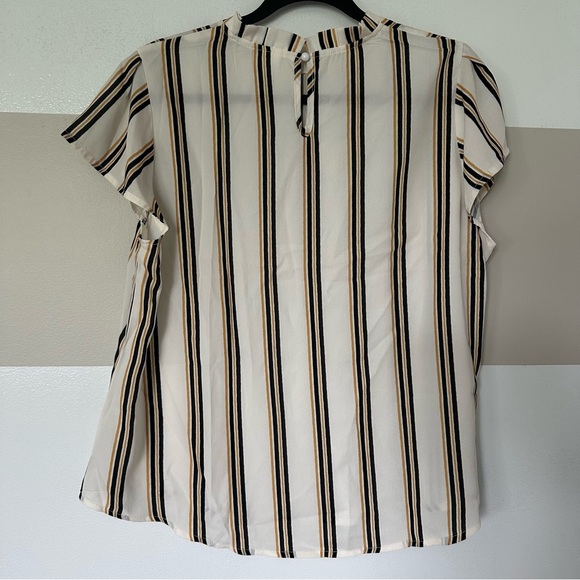 Romwe Women’s Short Sleeve Mock Neck Blouse - Cream Yellow Navy Stripes, Size XL - Picture 6 of 6